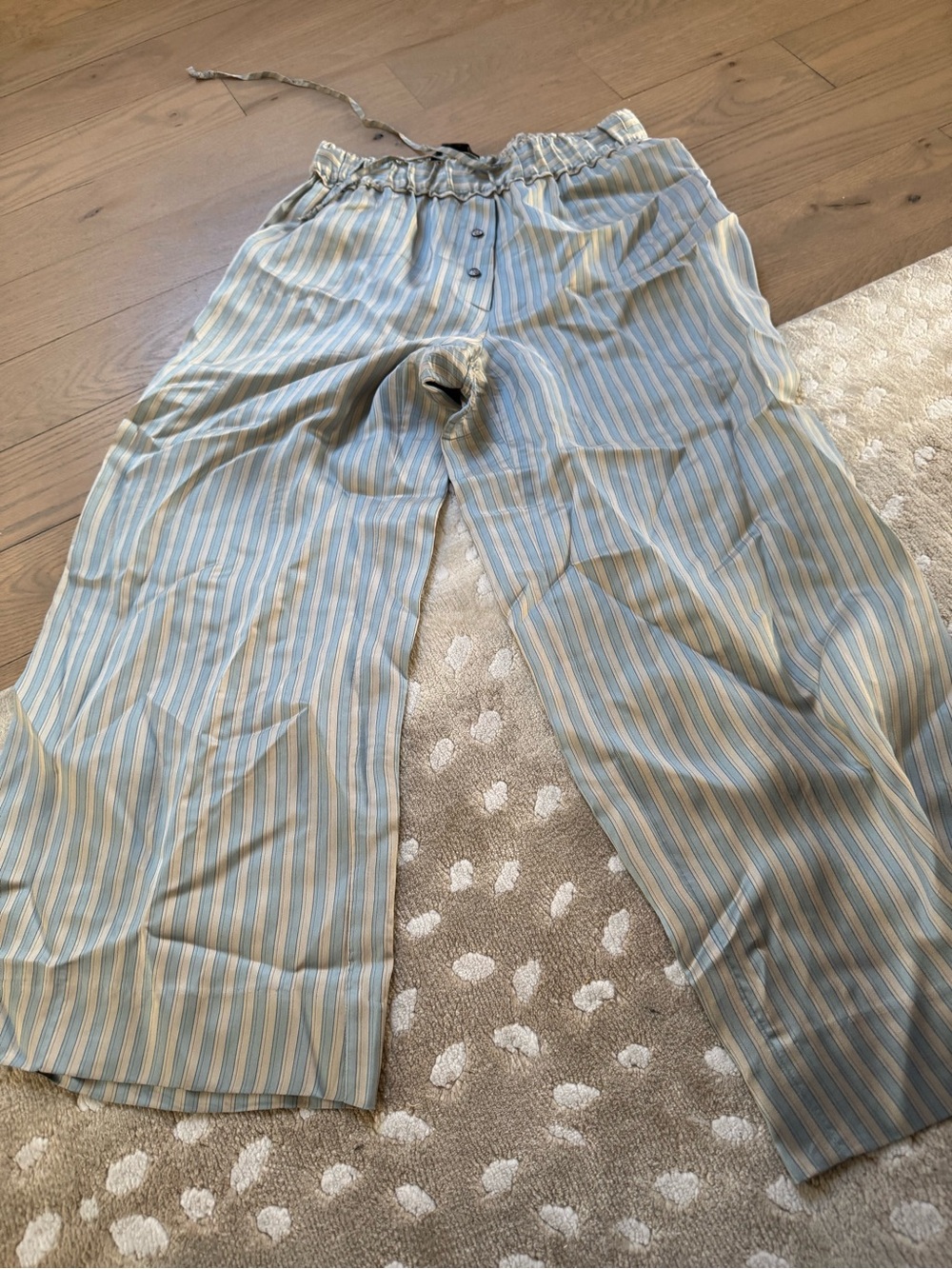 Zara Light Blue & White Striped Wide-Leg Pants